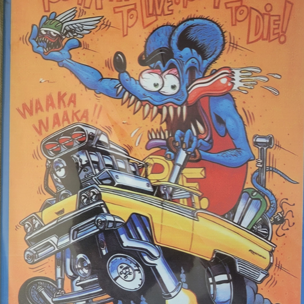 Vintage Hot Rod Cartoon Poster — Blue Rat Fink